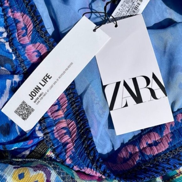 ZARA NWT Royal Blue/Multi Color Aztec Print Swing Asymmetric Mini Skirt Sz Small - Picture 6 of 13